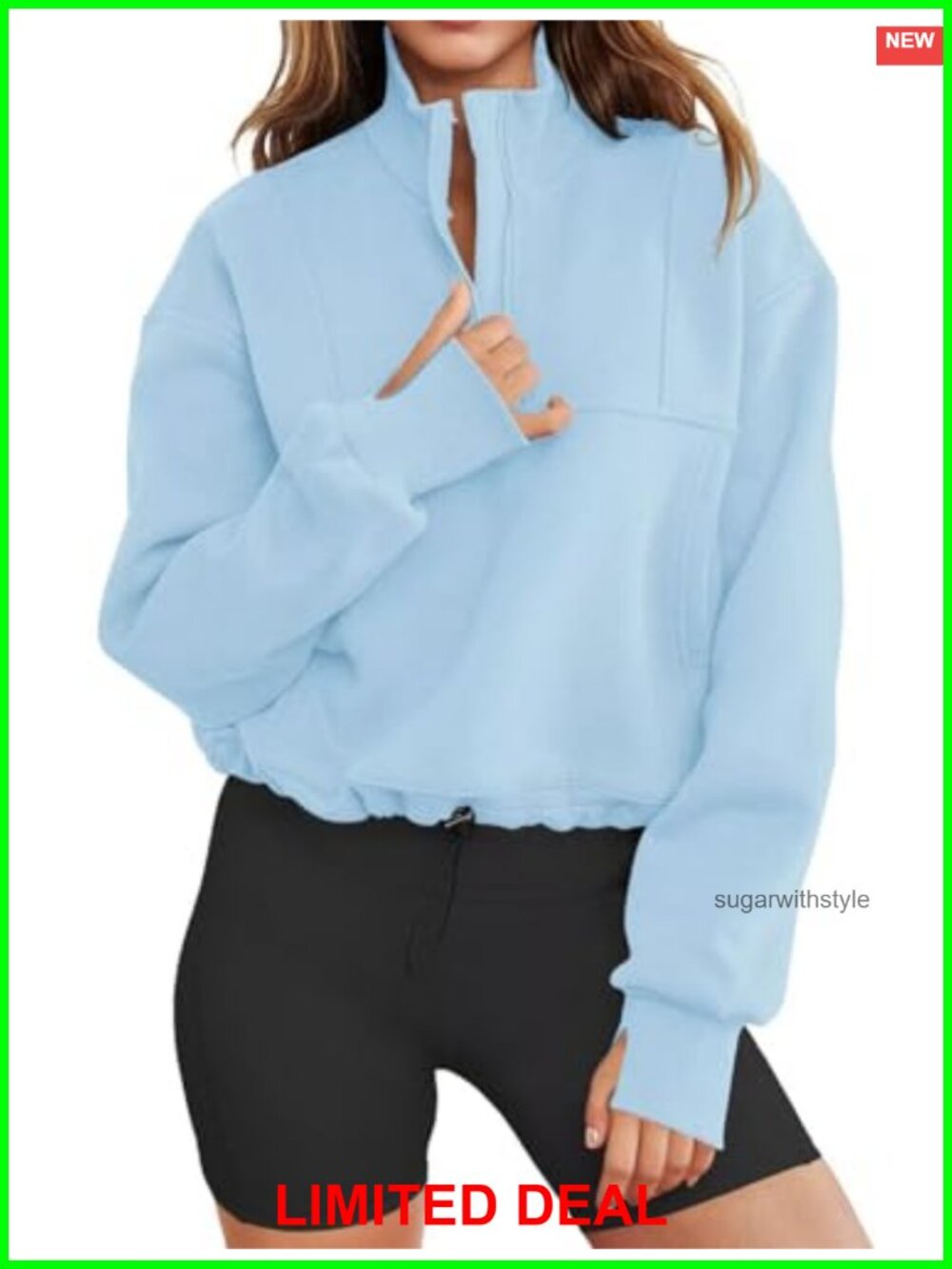 Women Long Sleeve Half Zip Sweatshirt Cropped Pullover Loose Fit Casual